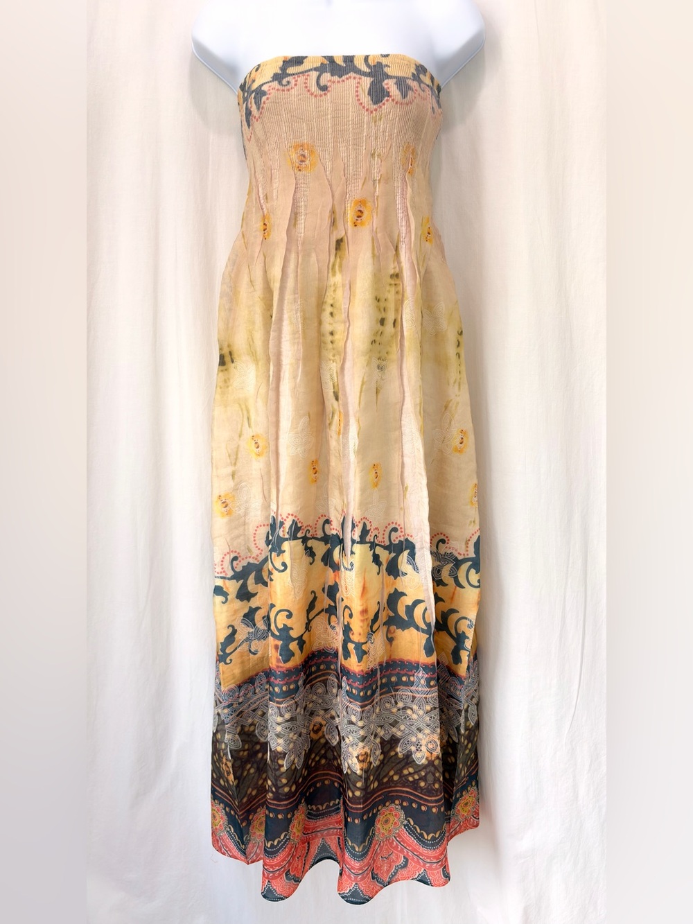 Anthropologie Lapis Gold Yellow Blue Convertible Tube Maxi Dress Skirt One Size